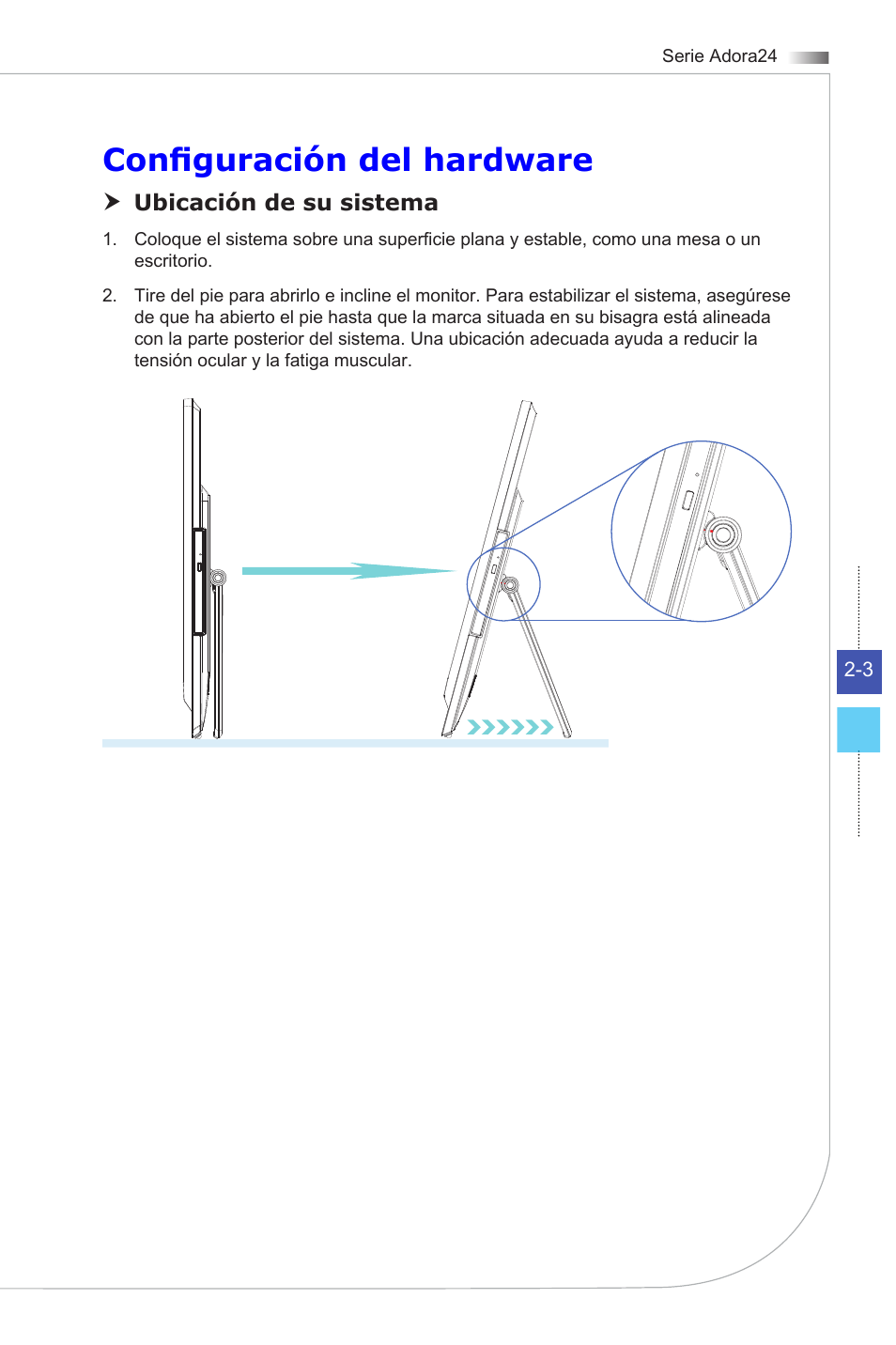 Configuración del hardware | MSI ADORA24G 0NC User Manual | Page 27 / 91