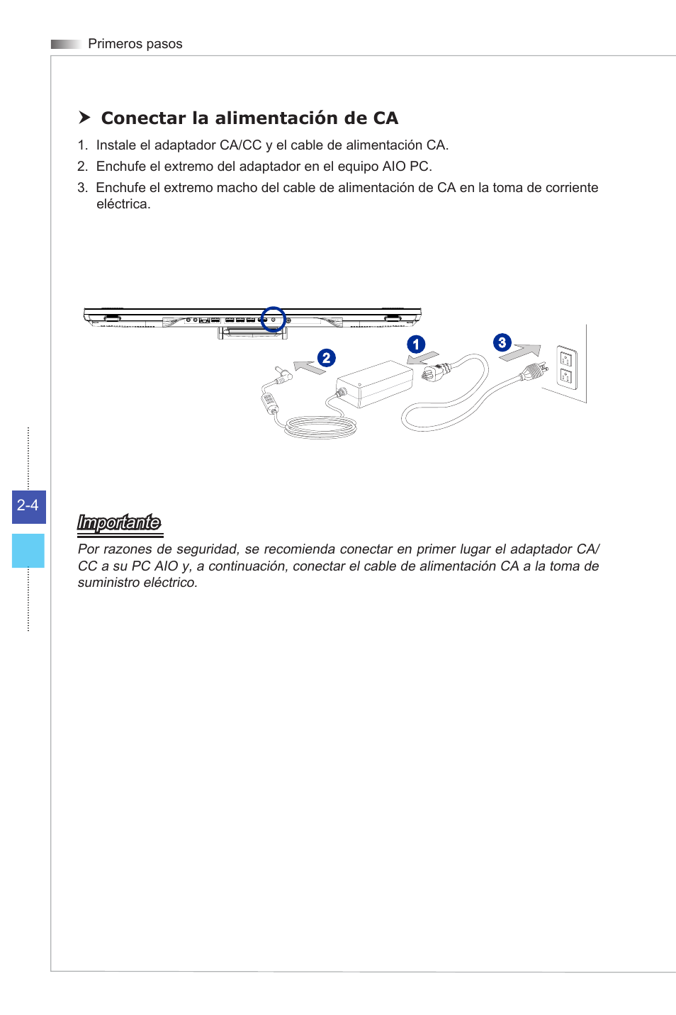 Conectar la alimentación de ca, Importante | MSI ADORA24G 0NC User Manual | Page 28 / 91