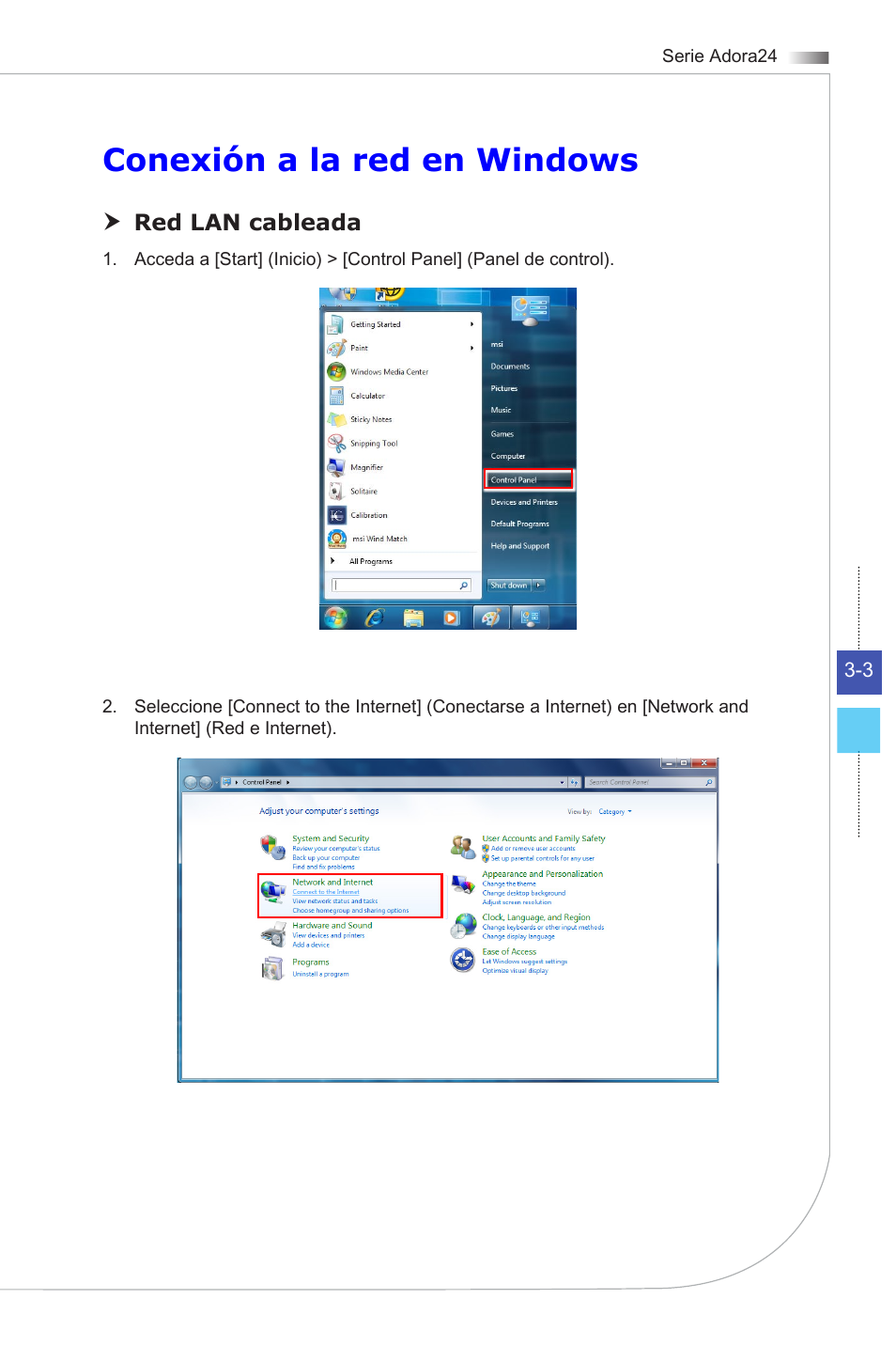 Conexión a la red en windows | MSI ADORA24G 0NC User Manual | Page 33 / 91