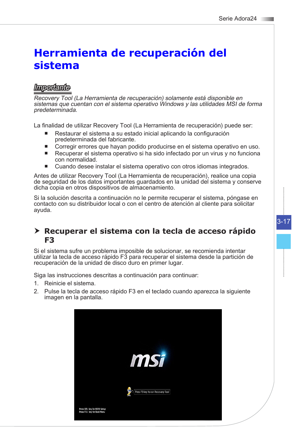 Herramienta de recuperación del sistema | MSI ADORA24G 0NC User Manual | Page 47 / 91