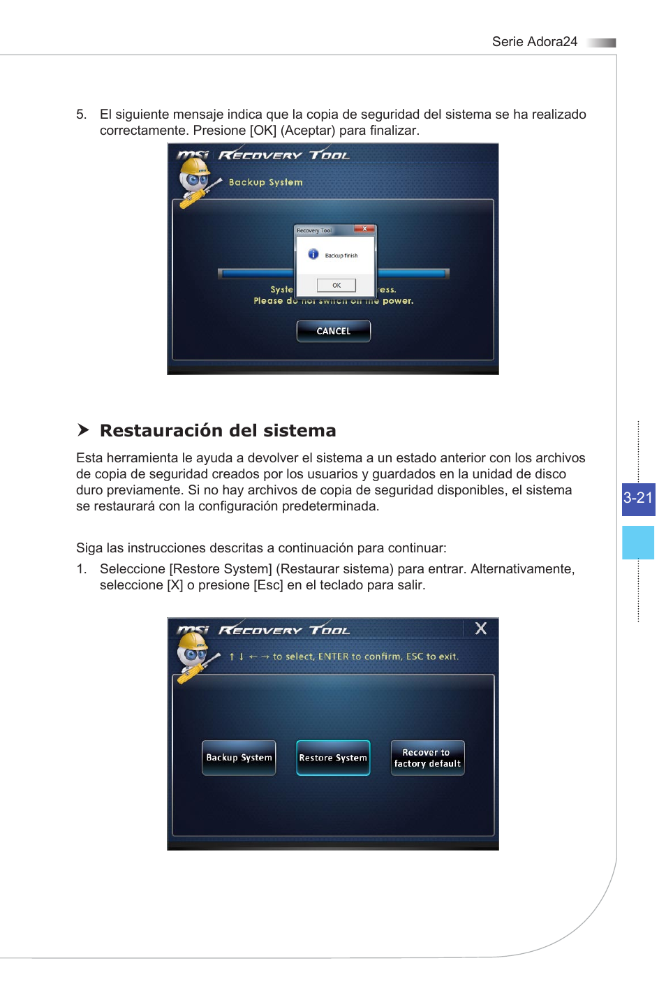 Restauración del sistema | MSI ADORA24G 0NC User Manual | Page 51 / 91