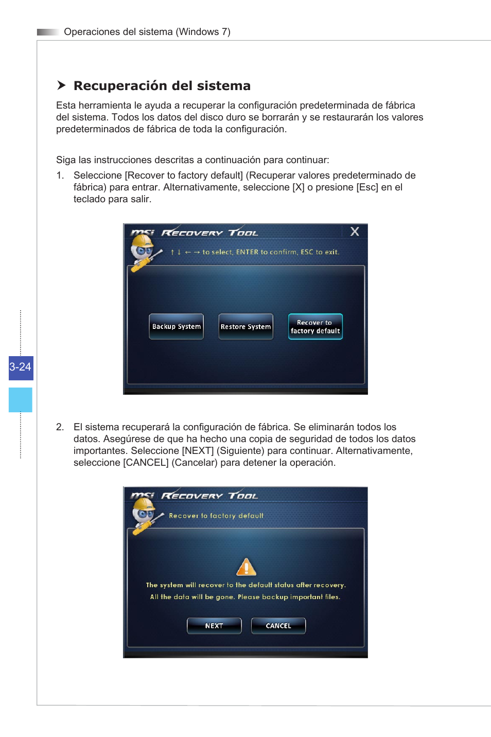 Recuperación del sistema | MSI ADORA24G 0NC User Manual | Page 54 / 91