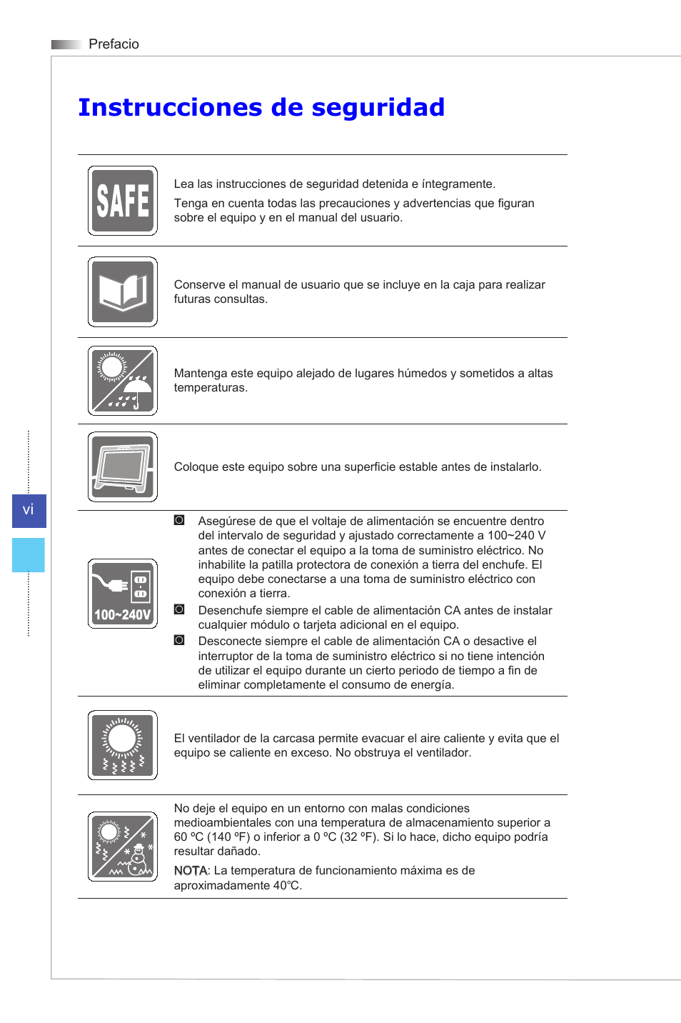 Instrucciones de seguridad | MSI ADORA24G 0NC User Manual | Page 6 / 91