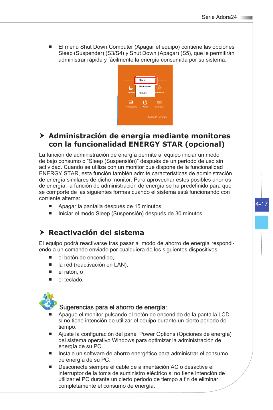 Reactivación del sistema | MSI ADORA24G 0NC User Manual | Page 73 / 91