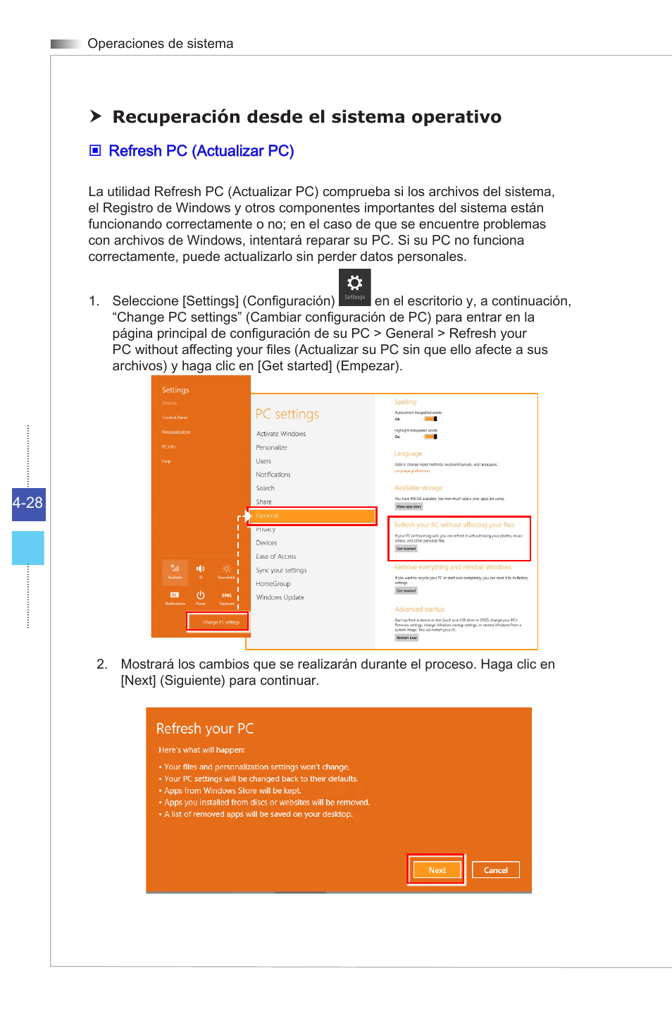 Recuperación desde el sistema operativo | MSI ADORA24G 0NC User Manual | Page 84 / 91