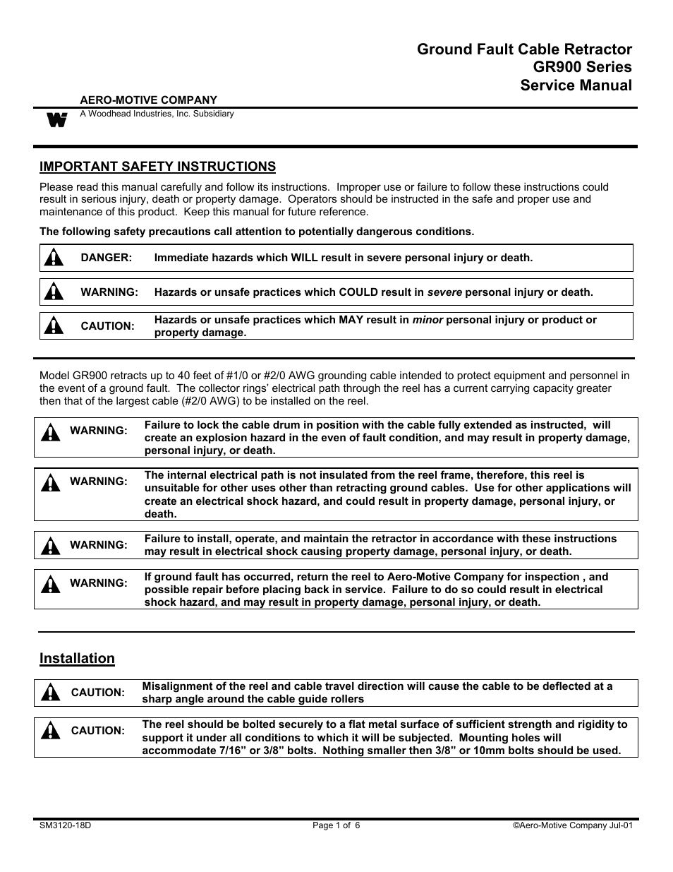 Woodhead GR900 Series User Manual | 6 pages