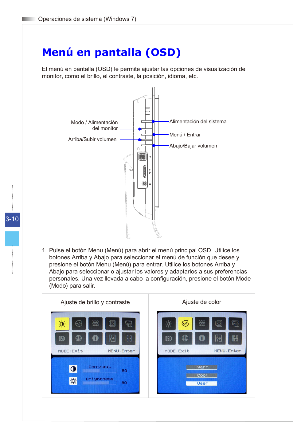 Menú en pantalla (osd) | MSI WIND TOP AE2081 User Manual | Page 40 / 87