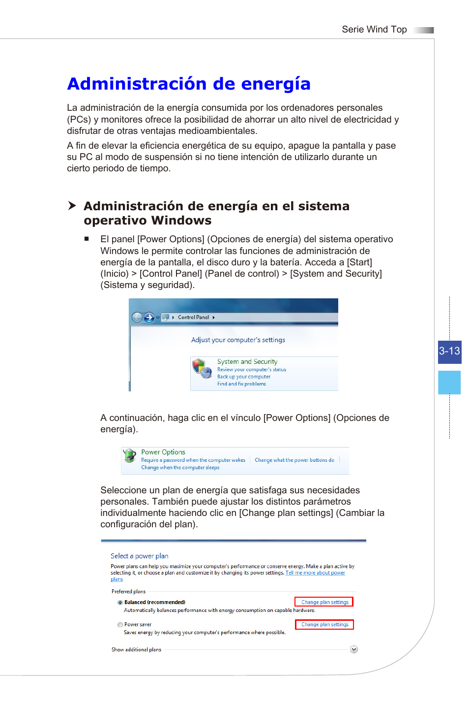 Administración de energía | MSI WIND TOP AE2081 User Manual | Page 43 / 87