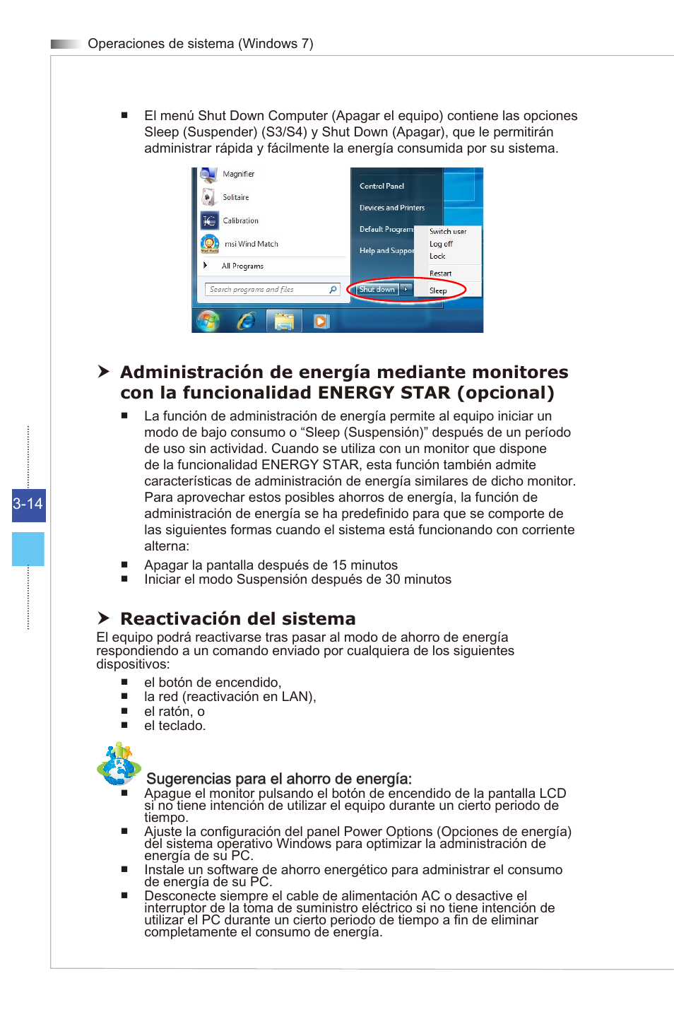 Reactivación del sistema | MSI WIND TOP AE2081 User Manual | Page 44 / 87