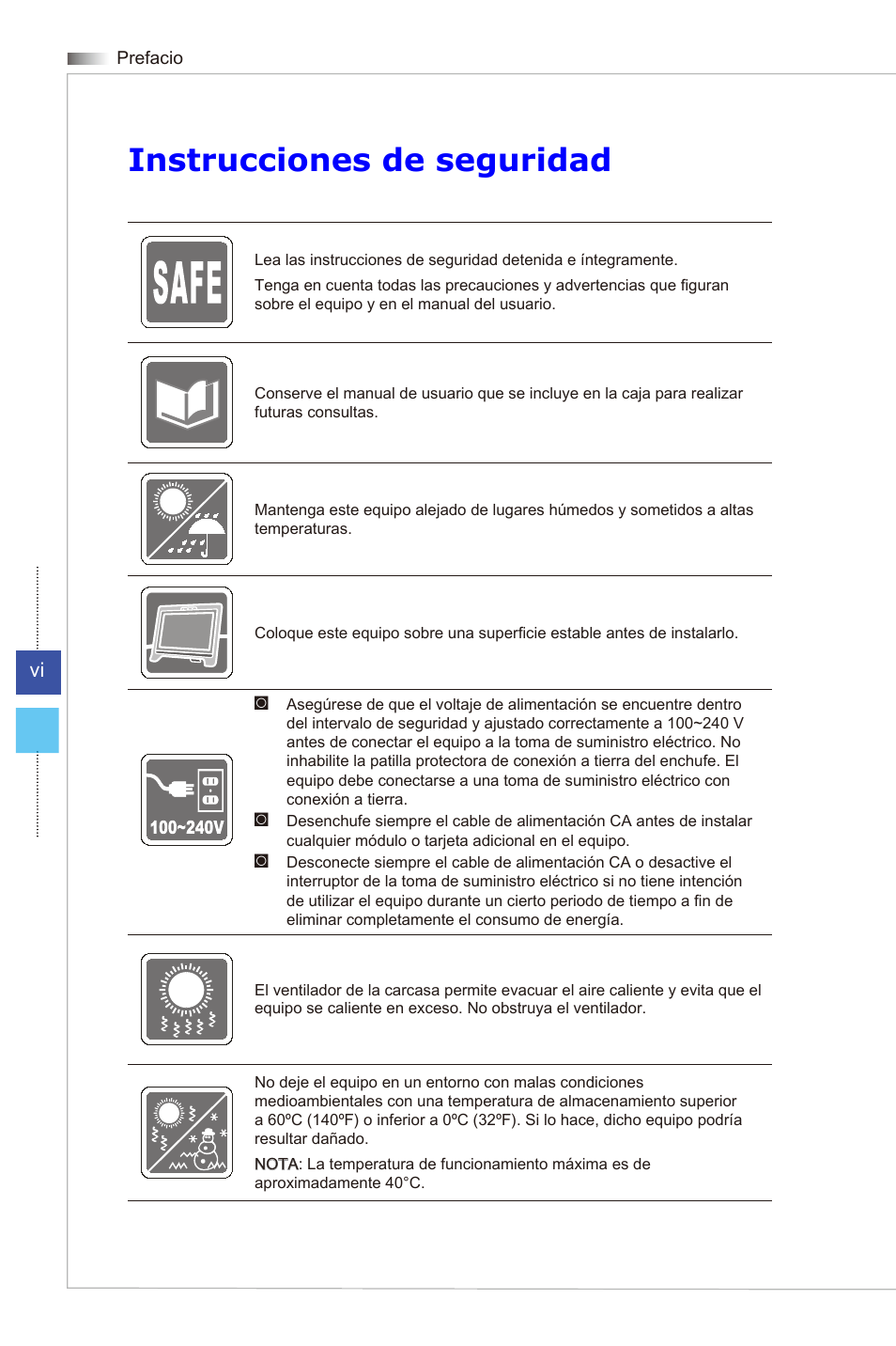 Instrucciones de seguridad | MSI WIND TOP AE2081 User Manual | Page 6 / 87