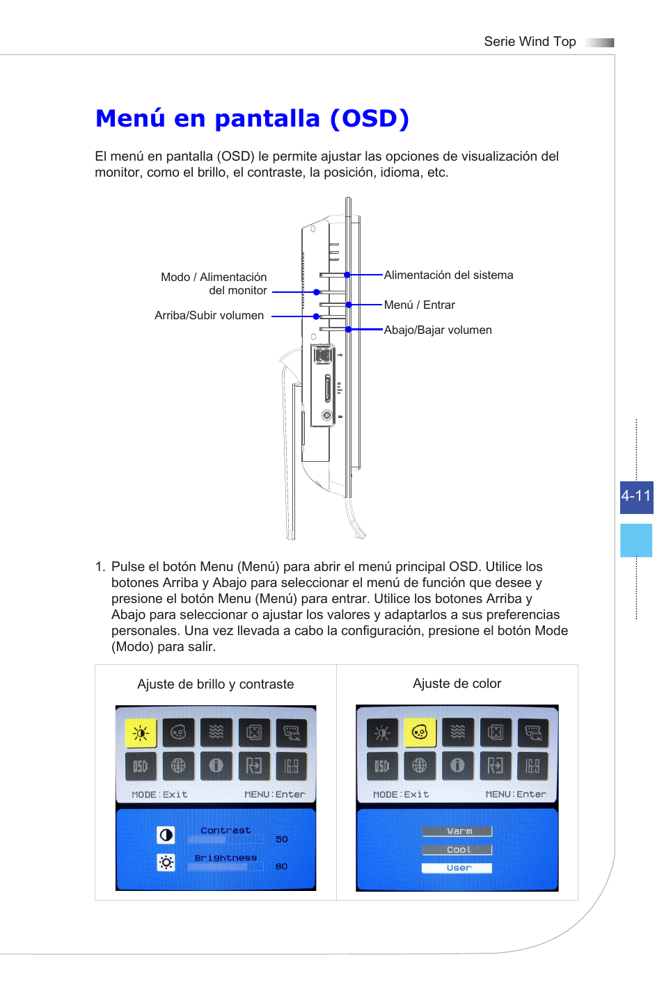 Menú en pantalla (osd) | MSI WIND TOP AE2081 User Manual | Page 65 / 87