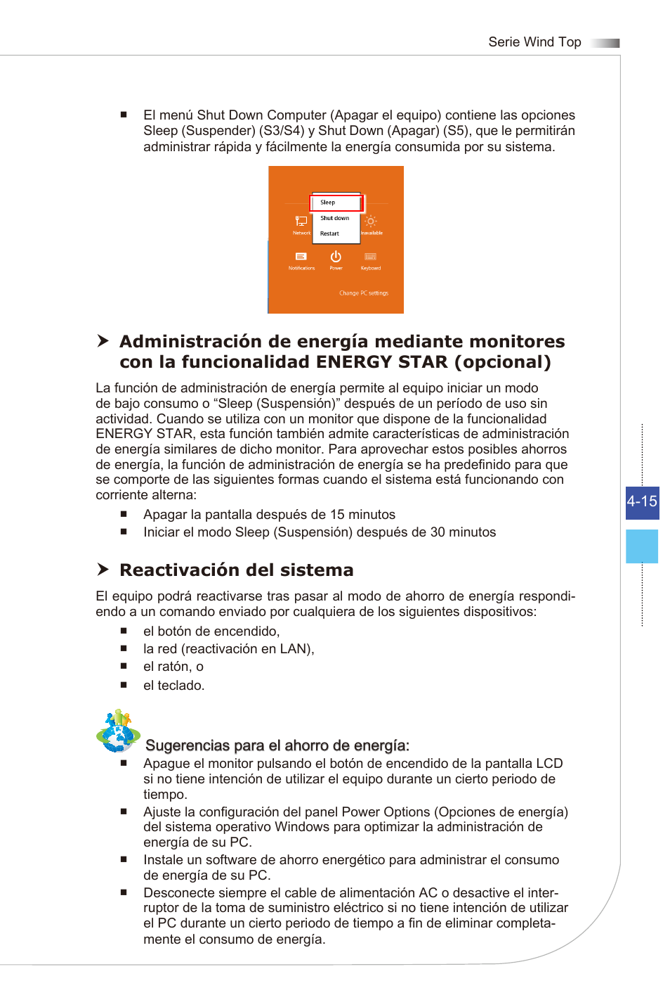 Reactivación del sistema | MSI WIND TOP AE2081 User Manual | Page 69 / 87
