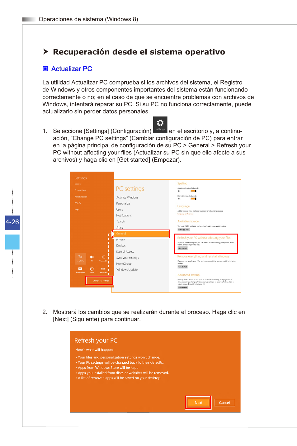 Recuperación desde el sistema operativo | MSI WIND TOP AE2081 User Manual | Page 80 / 87
