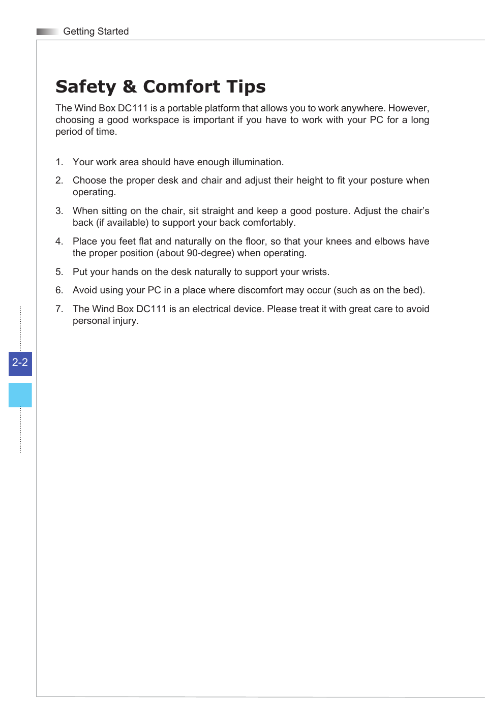 Safety & comfort tips | MSI WIND BOX DC111 User Manual | Page 18 / 48