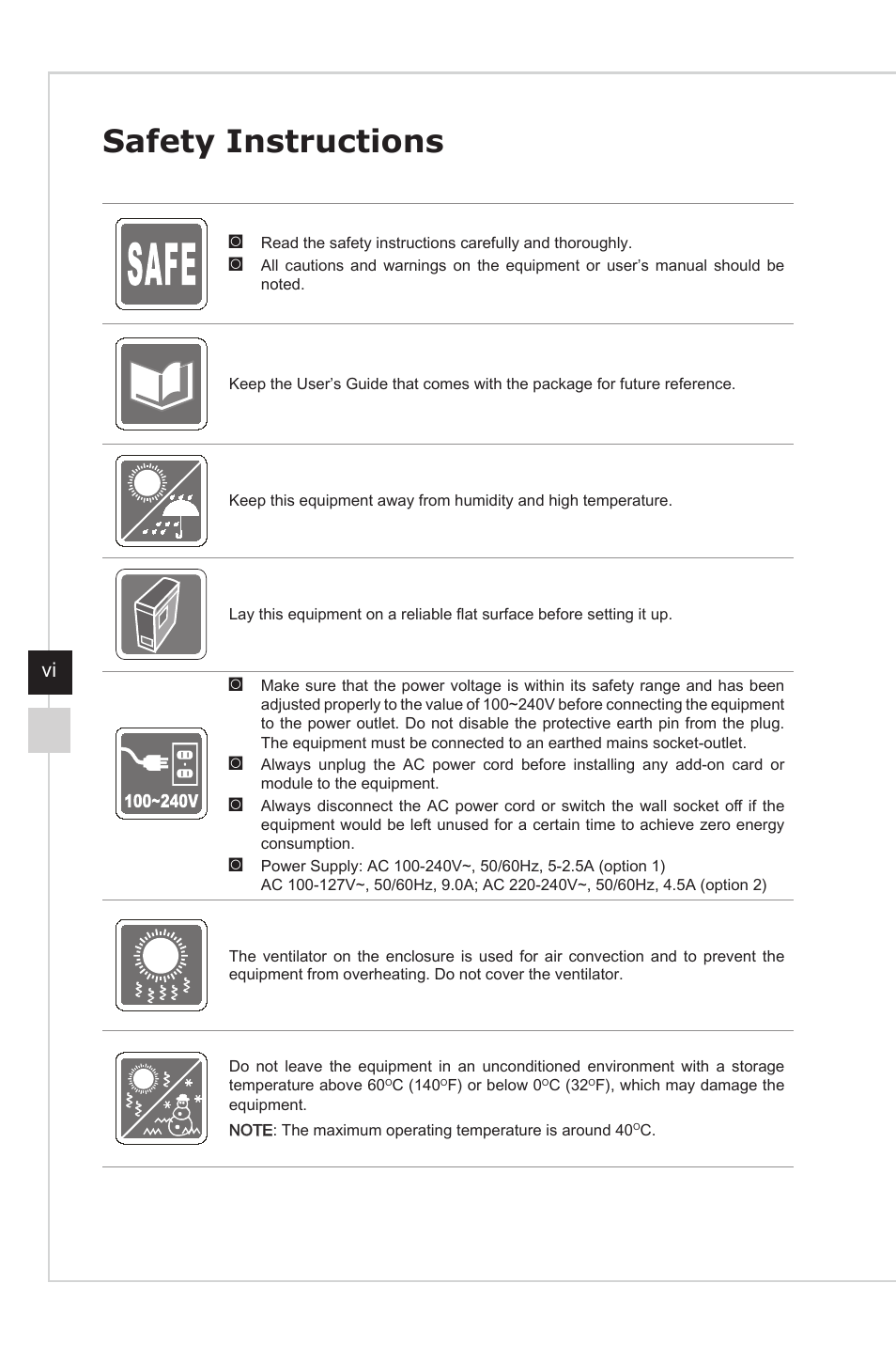 Safety instructions | MSI NIGHTBLADE Z97 User Manual | Page 6 / 28