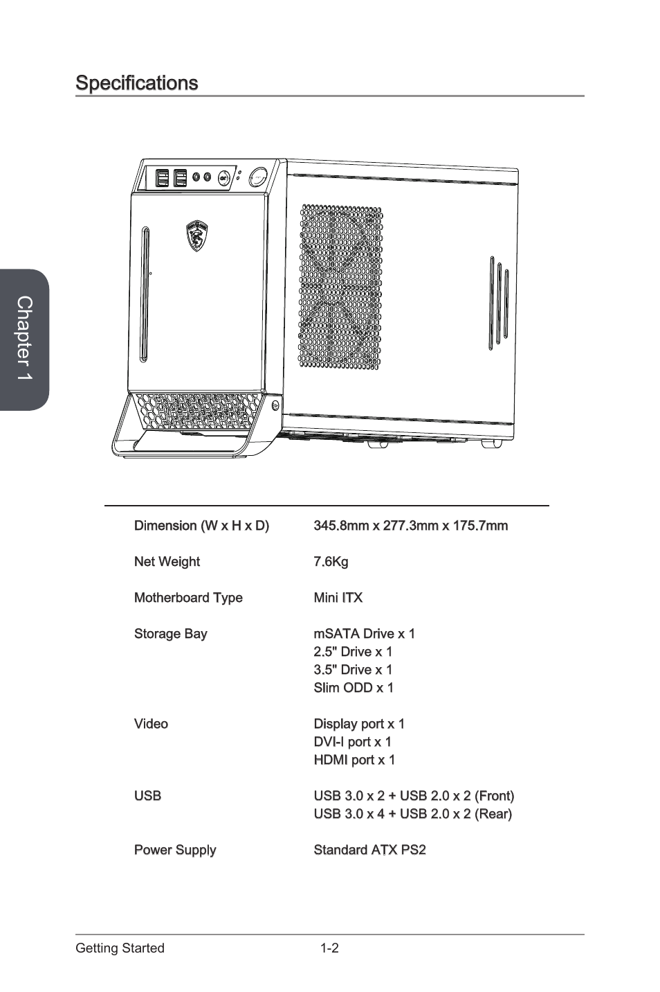 Specifications -2, Chapter 1, Specifications | MSI NIGHTBLADE Manual User Manual | Page 14 / 33