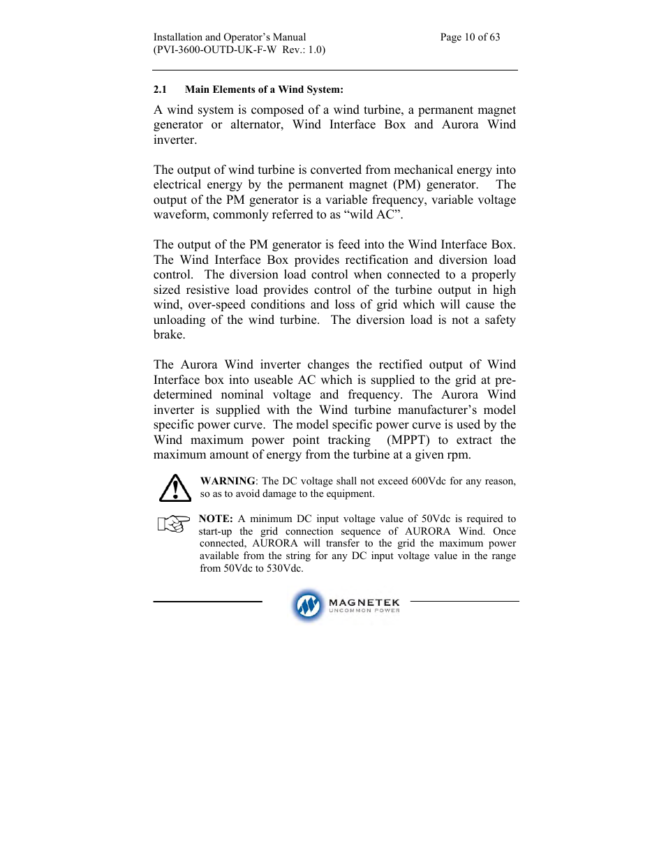 Aurora Electronics MAGNETEK PVI-3600-OUTD-UK-F-W User Manual | Page 10 / 63