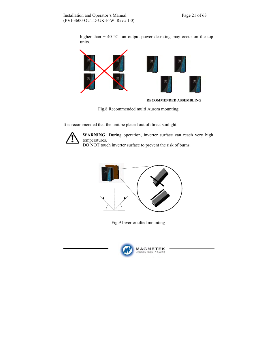 Aurora Electronics MAGNETEK PVI-3600-OUTD-UK-F-W User Manual | Page 21 / 63