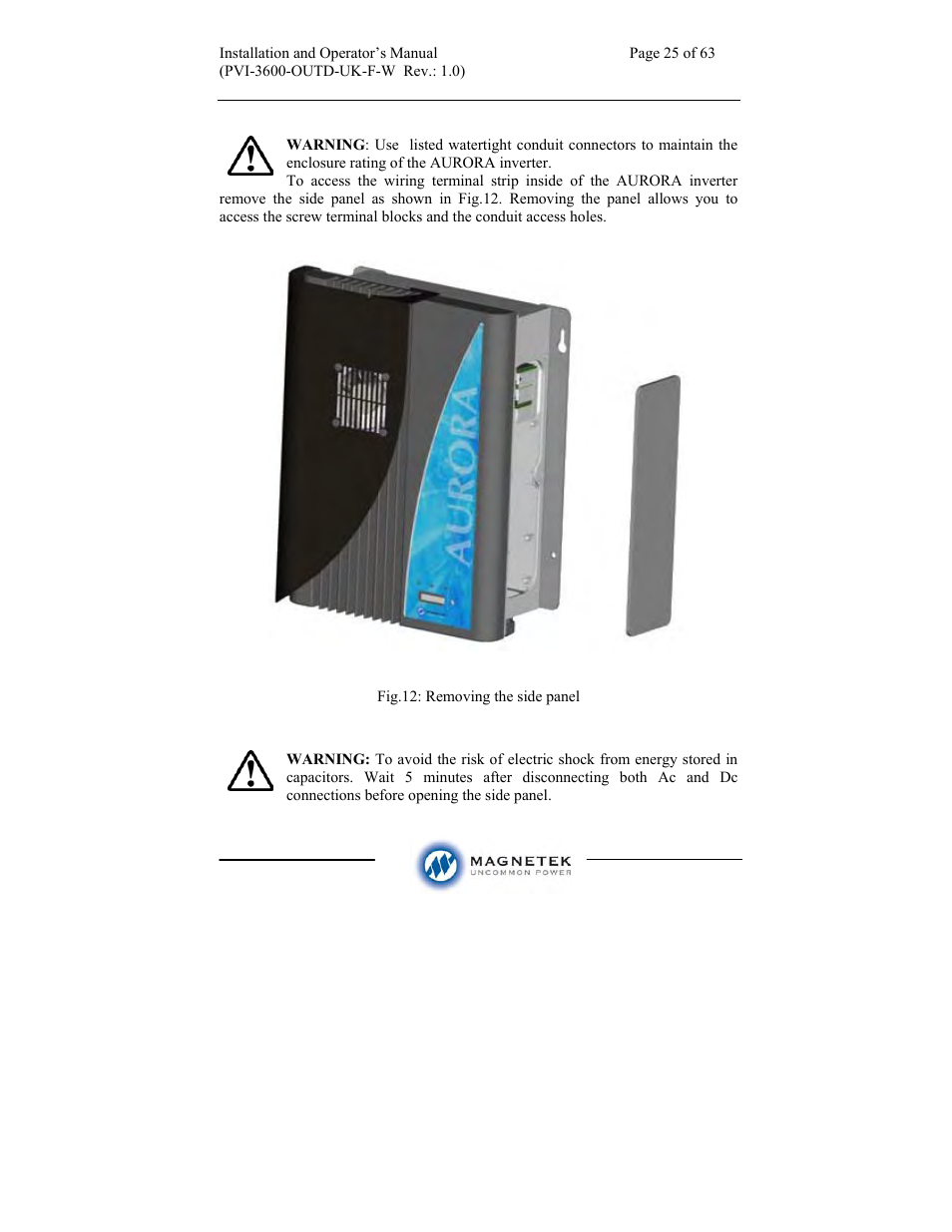 Aurora Electronics MAGNETEK PVI-3600-OUTD-UK-F-W User Manual | Page 25 / 63