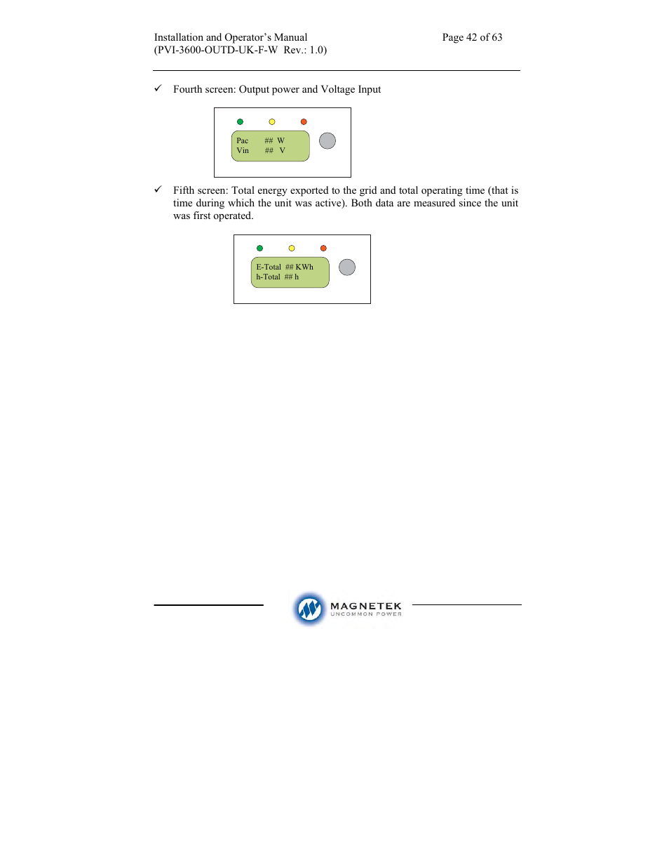 Aurora Electronics MAGNETEK PVI-3600-OUTD-UK-F-W User Manual | Page 42 / 63