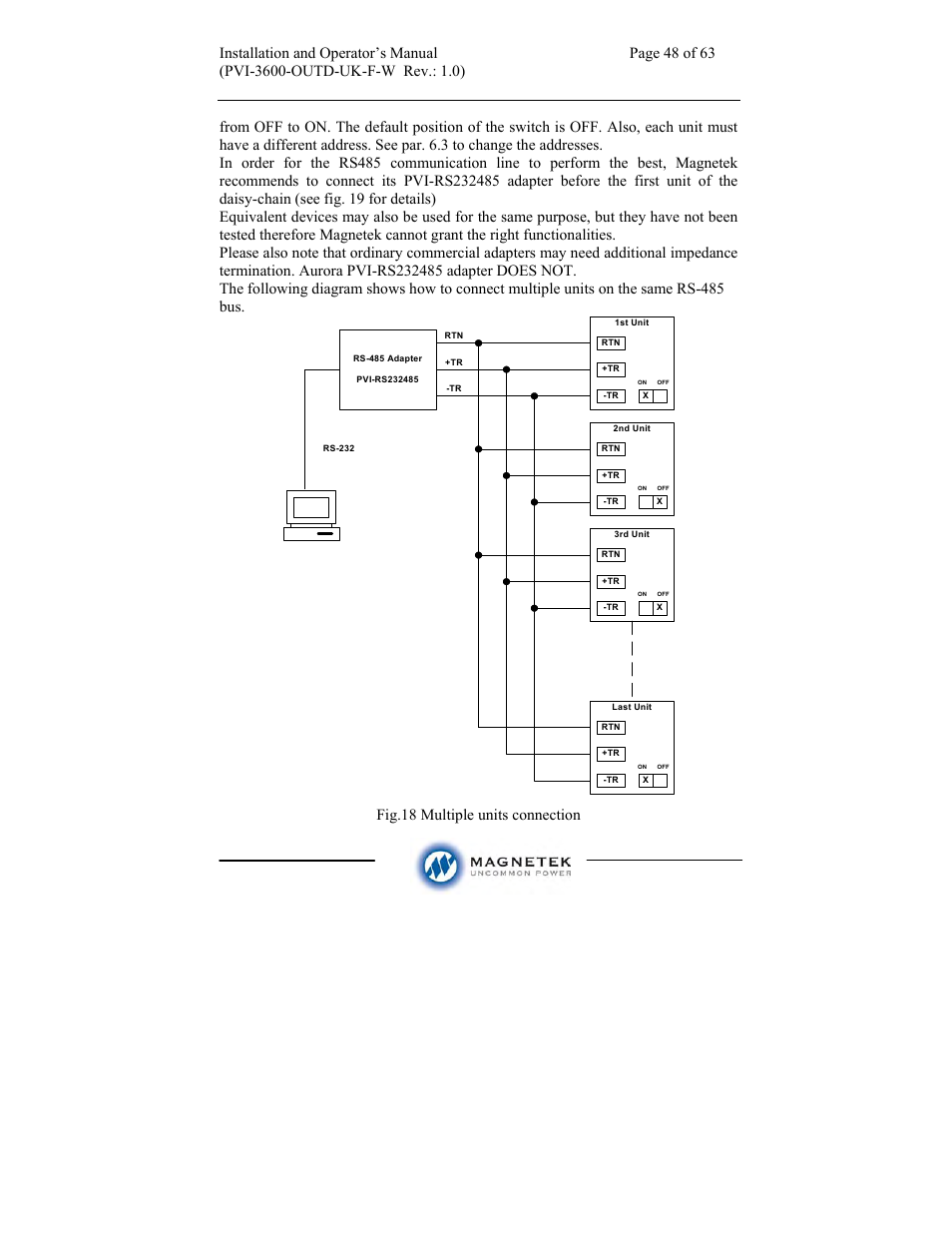 Fig.18 multiple units connection | Aurora Electronics MAGNETEK PVI-3600-OUTD-UK-F-W User Manual | Page 48 / 63