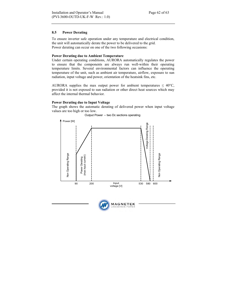 Aurora Electronics MAGNETEK PVI-3600-OUTD-UK-F-W User Manual | Page 62 / 63