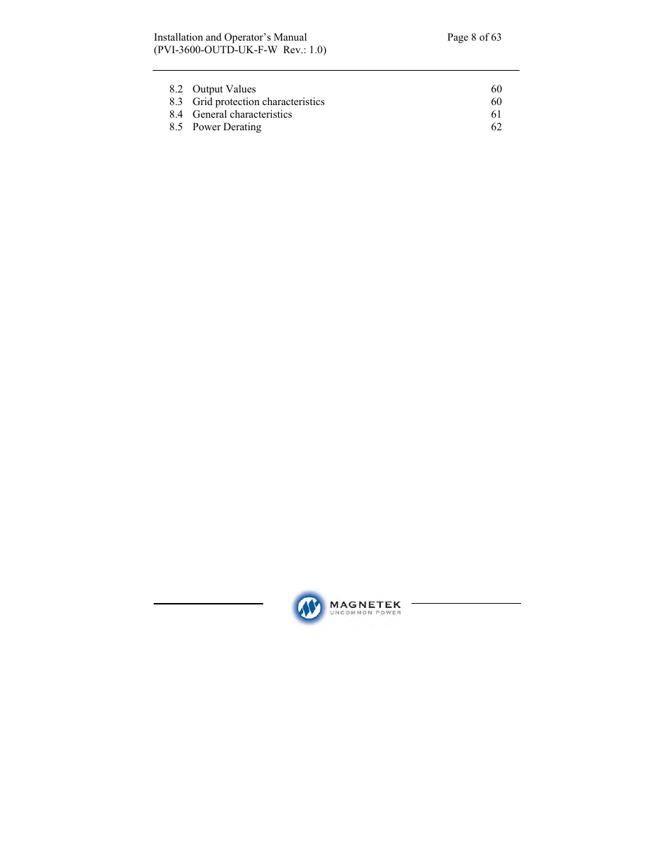 Aurora Electronics MAGNETEK PVI-3600-OUTD-UK-F-W User Manual | Page 8 / 63