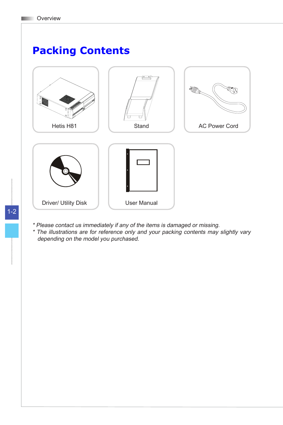 System overview, Packing contents | MSI HETIS H81 User Manual | Page 14 / 54