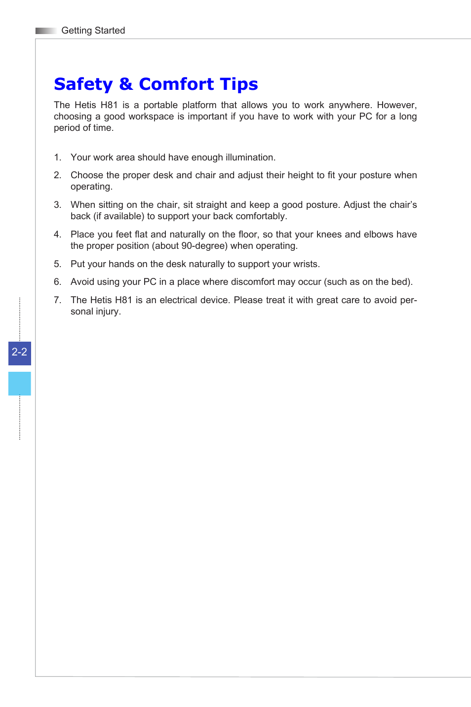 Safety & comfort tips, Connecting peripheral devices | MSI HETIS H81 User Manual | Page 22 / 54