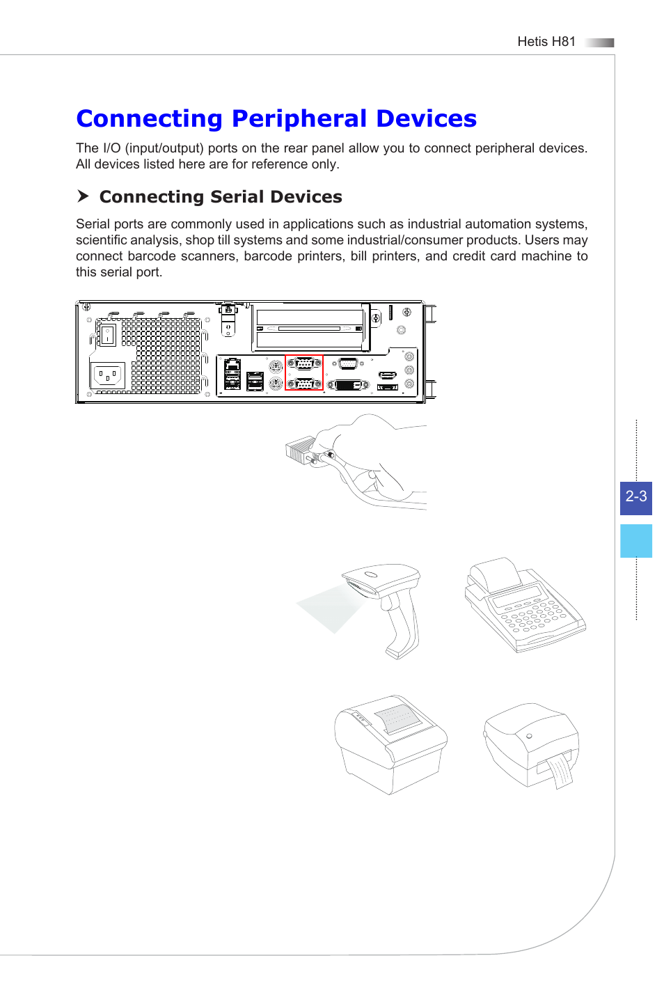 Safety & comfort tips, Connecting peripheral devices | MSI HETIS H81 User Manual | Page 23 / 54