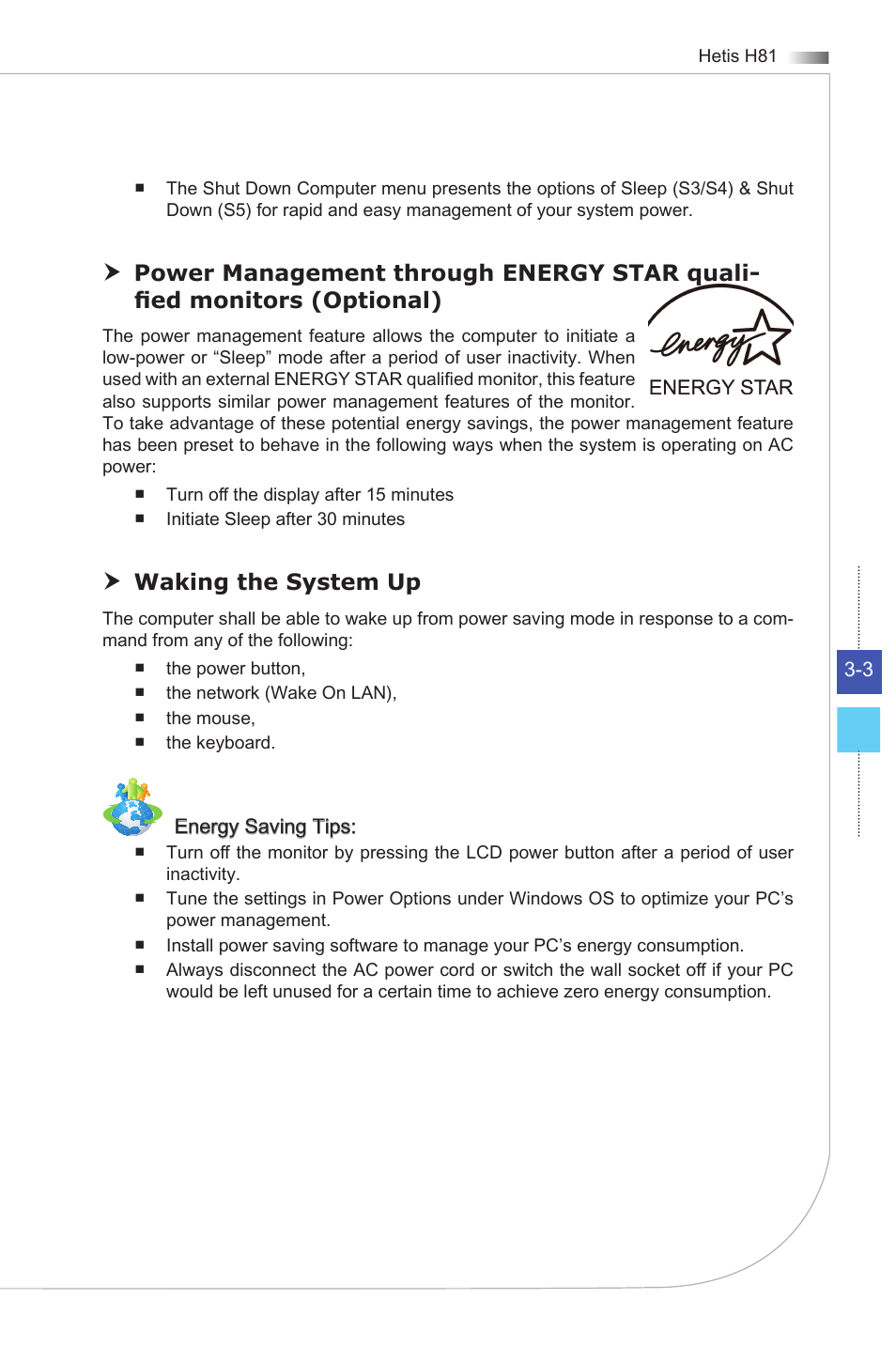 Waking the system up | MSI HETIS H81 User Manual | Page 31 / 54