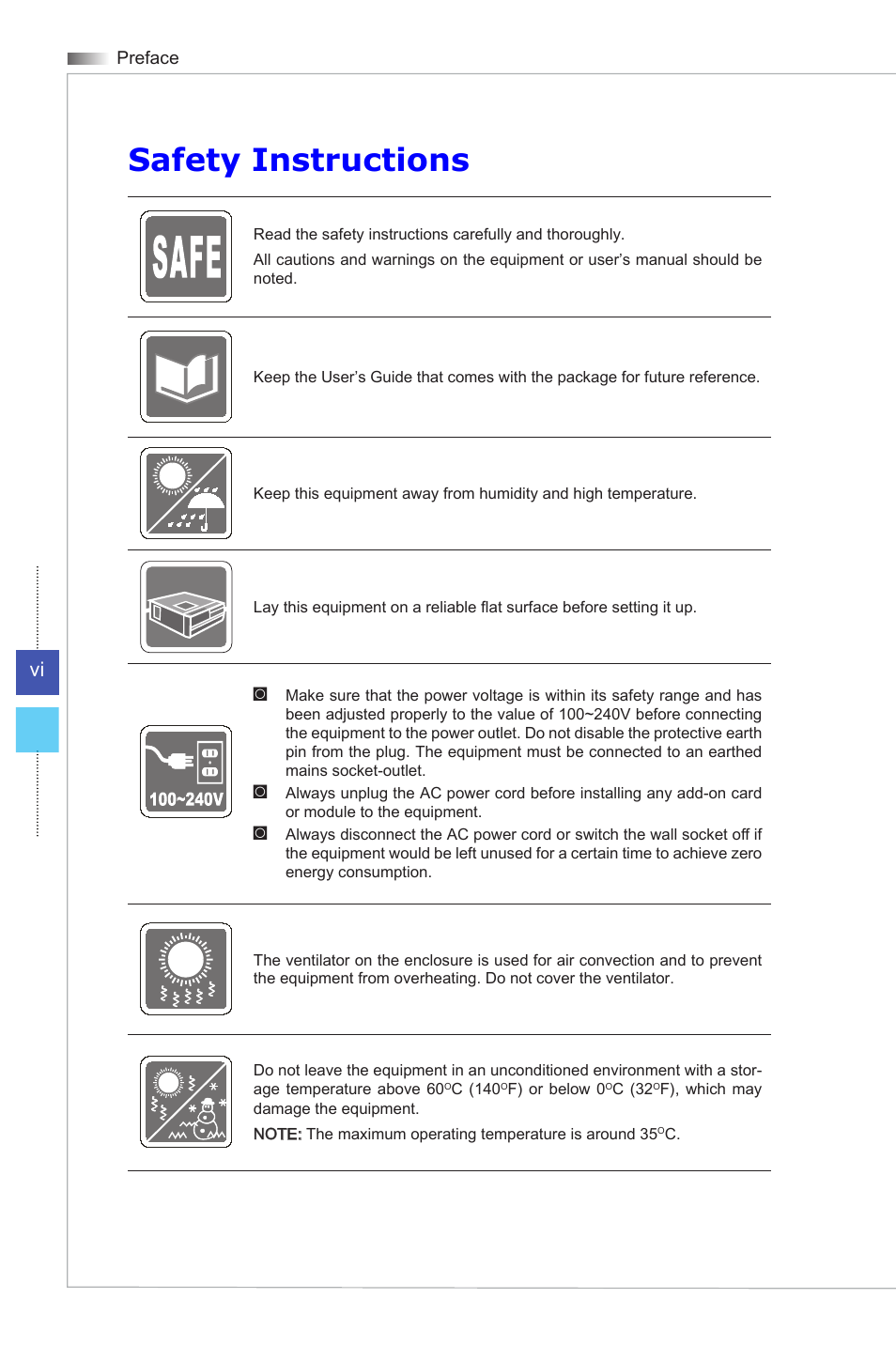 Safety instructions | MSI HETIS H81 User Manual | Page 6 / 54