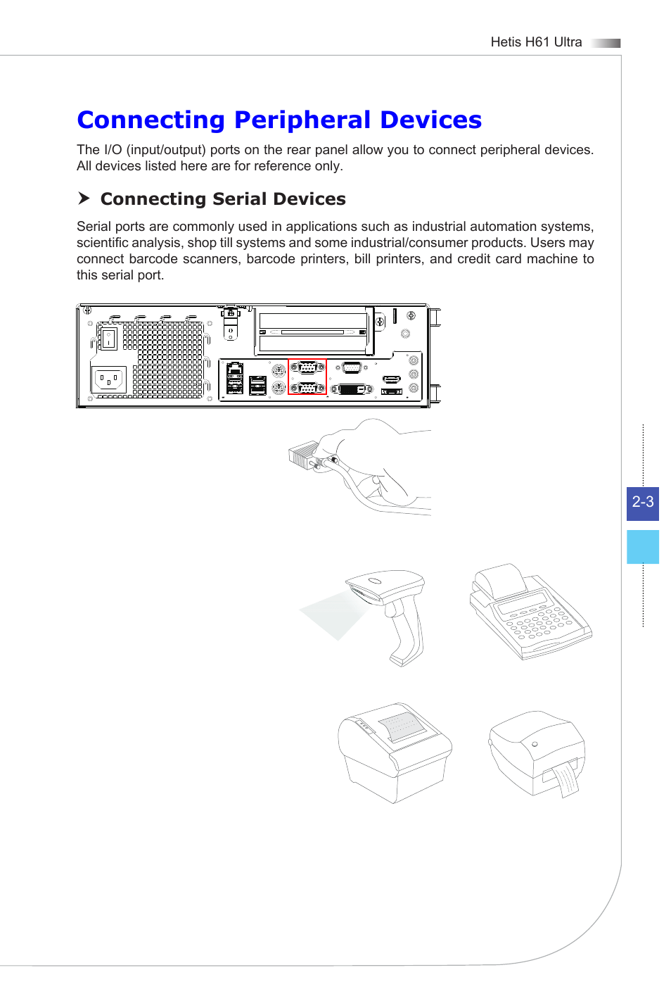 Safety & comfort tips, Connecting peripheral devices | MSI HETIS H61 ULTRA User Manual | Page 25 / 46