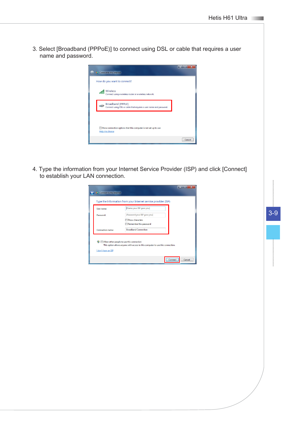 Network connection under windows | MSI HETIS H61 ULTRA User Manual | Page 39 / 46