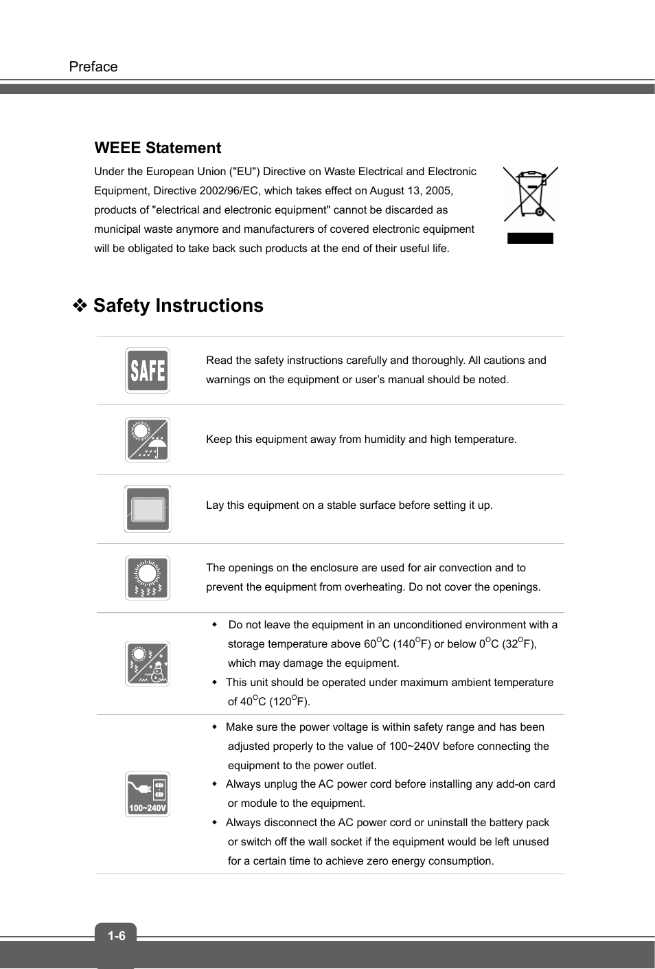 Safety instructions, Weee statement | MSI S100 User Manual | Page 6 / 29