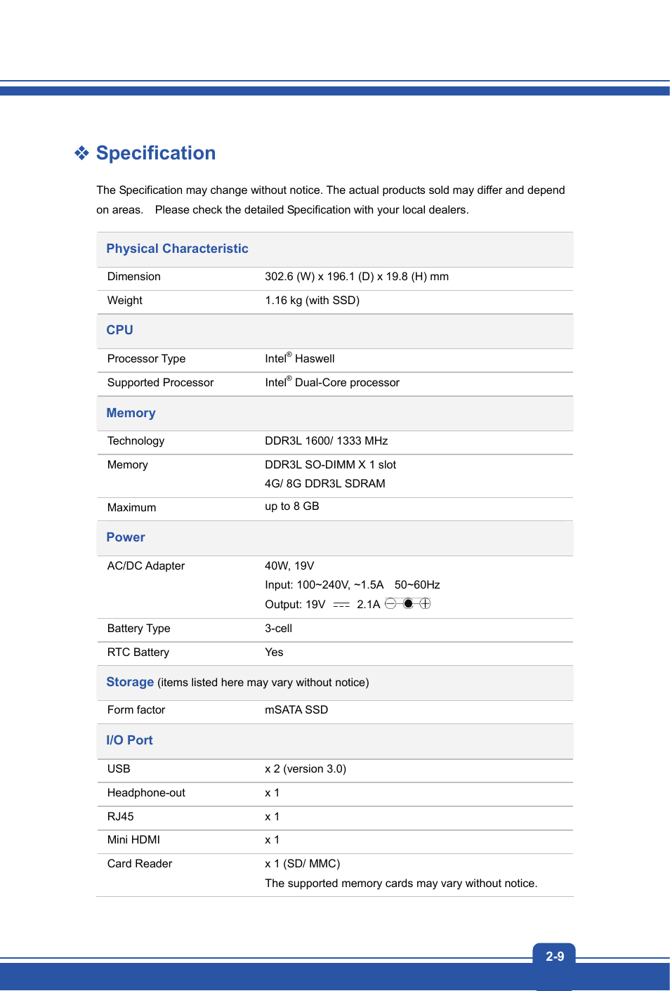 Specification | MSI S20 SLIDER 2 User Manual | Page 17 / 36