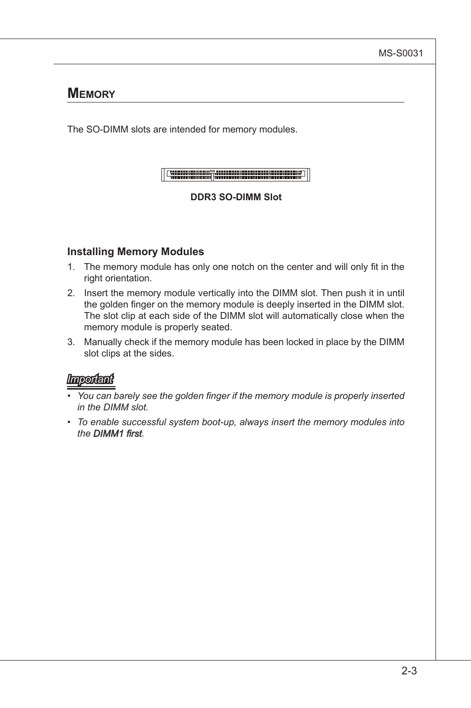 Memory, Memory -3 | MSI MS-S0031 User Manual | Page 15 / 39