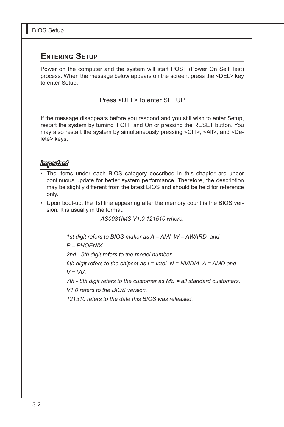 Entering setup, Enterng setup -2 | MSI MS-S0031 User Manual | Page 26 / 39