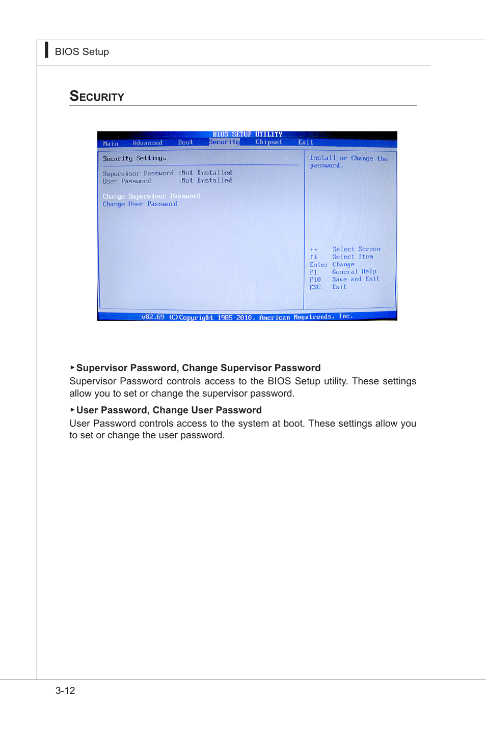Security, Power management setup, Securty -12 | MSI MS-S0031 User Manual | Page 36 / 39