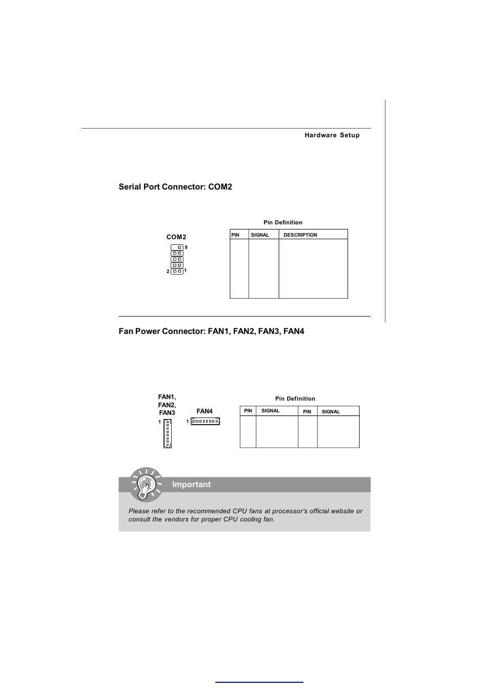 Fan power connector: fan1, fan2, fan3, fan4, Important, Serial port connector: com2 | MSI MS-91C2 Series User Manual | Page 23 / 82