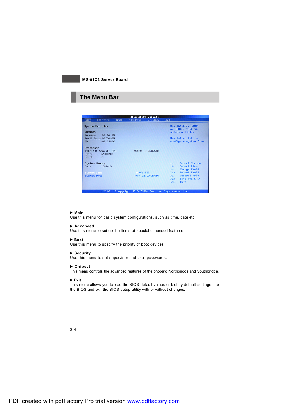 The menu bar | MSI MS-91C2 Series User Manual | Page 32 / 82