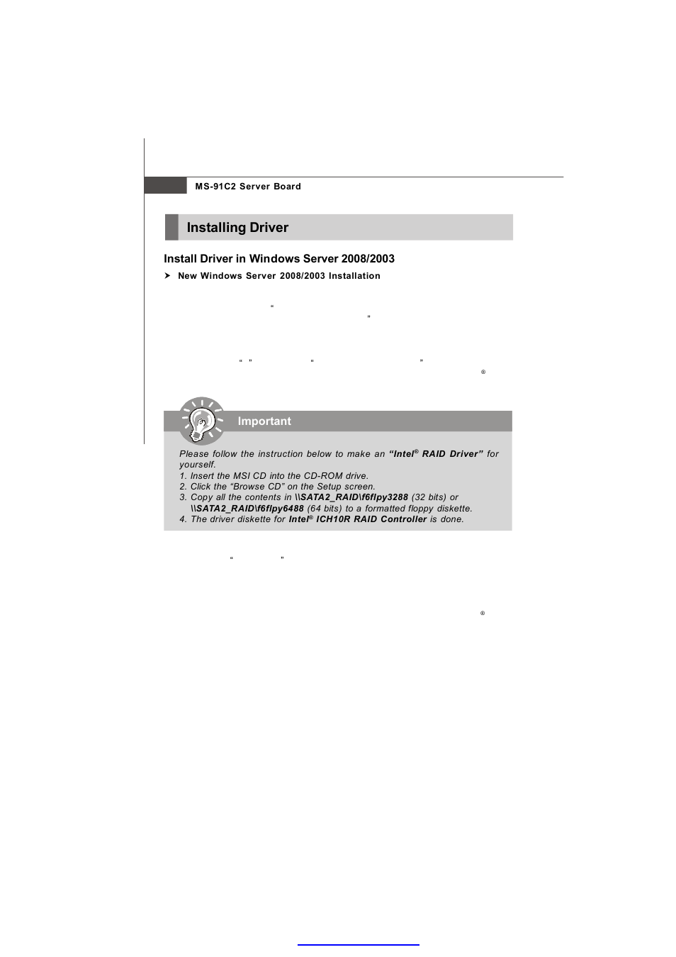 Installing driver, Important | MSI MS-91C2 Series User Manual | Page 64 / 82