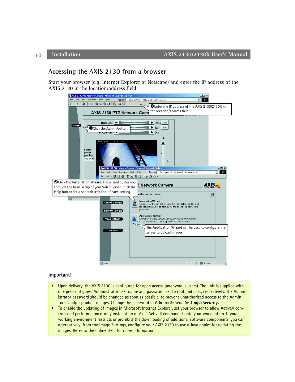 Accessing the axis 2130 from a browser | axis international marketing 2130R PTZ User Manual | Page 10 / 41