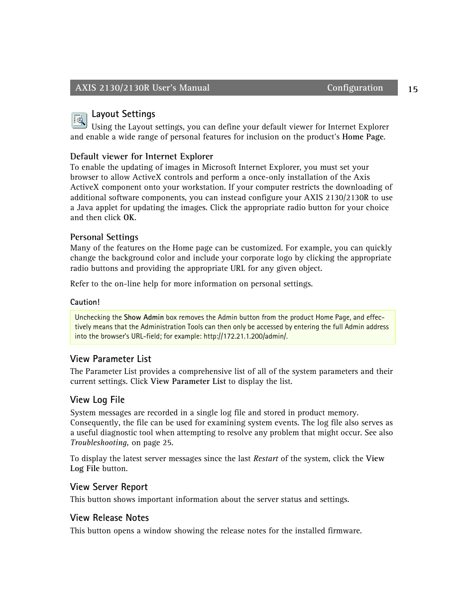 axis international marketing 2130R PTZ User Manual | Page 15 / 41