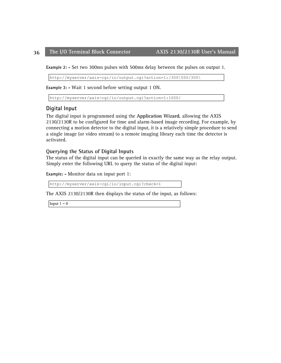 Digital input | axis international marketing 2130R PTZ User Manual | Page 36 / 41