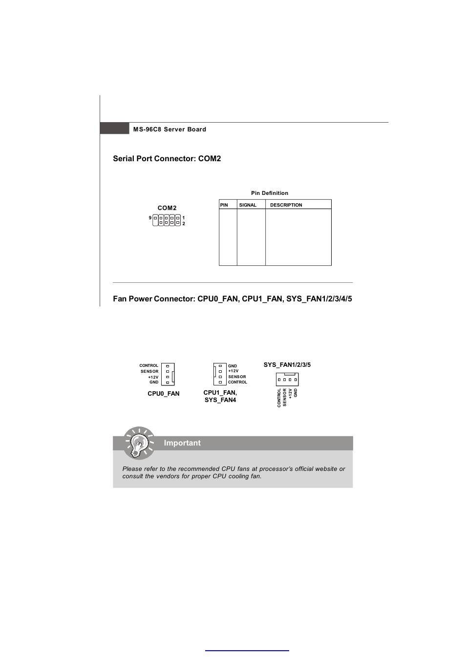 Important, Serial port connector: com2 | MSI MS-96C8 Series User Manual | Page 26 / 113