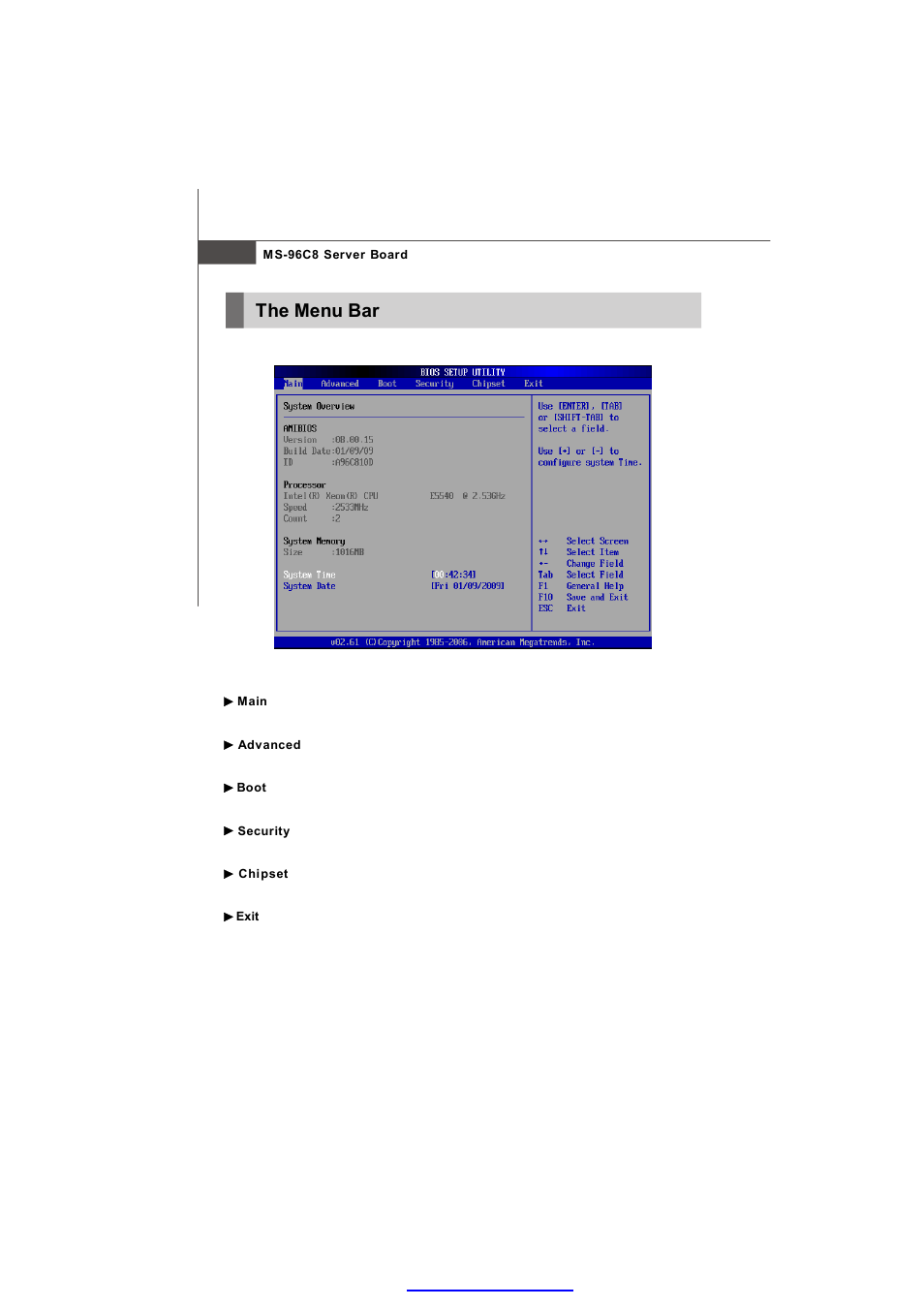 The menu bar | MSI MS-96C8 Series User Manual | Page 36 / 113