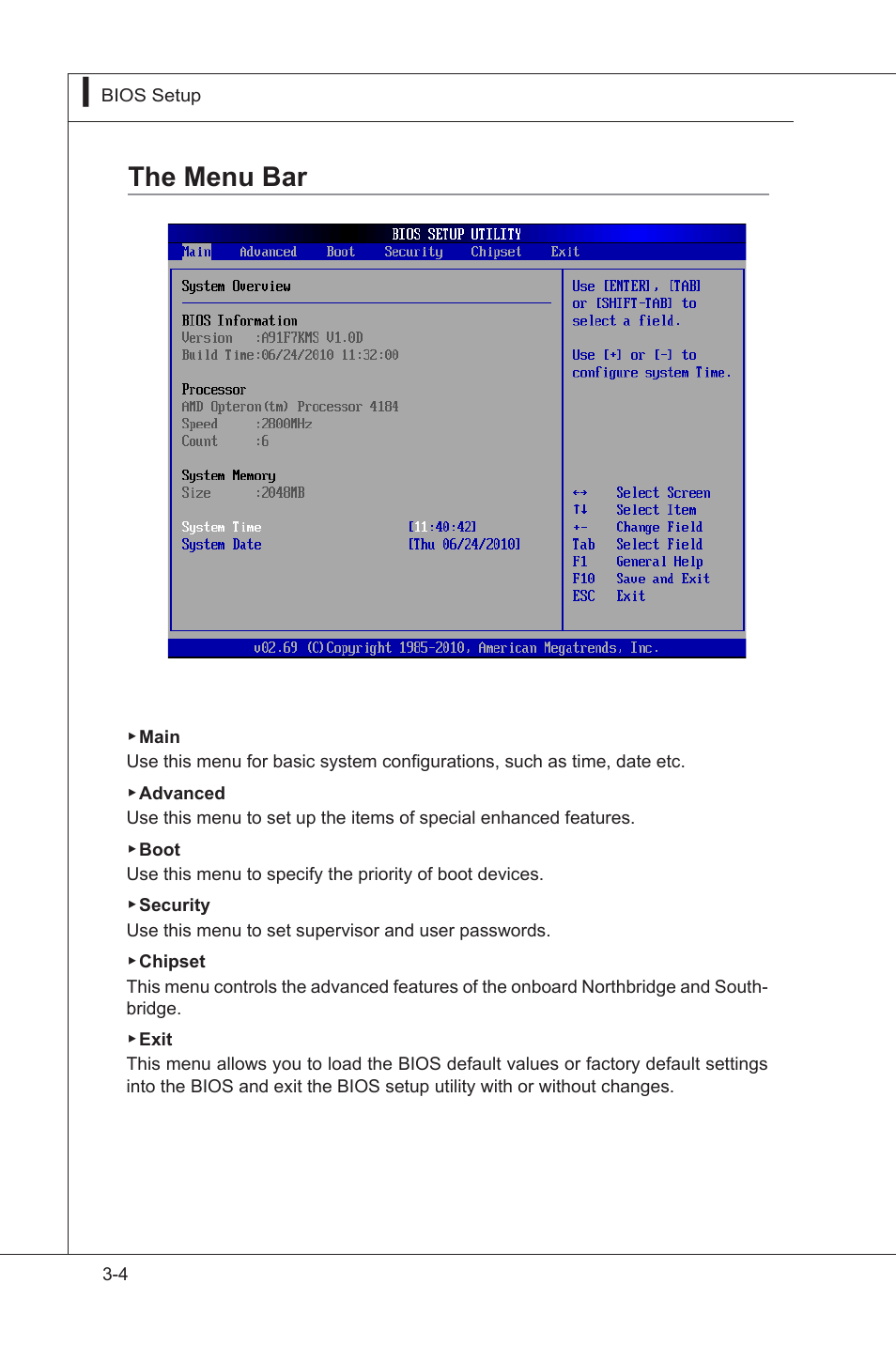 The menu bar, The main menu, The menu bar -4 | MSI MS-91F7 2011 User Manual | Page 32 / 46