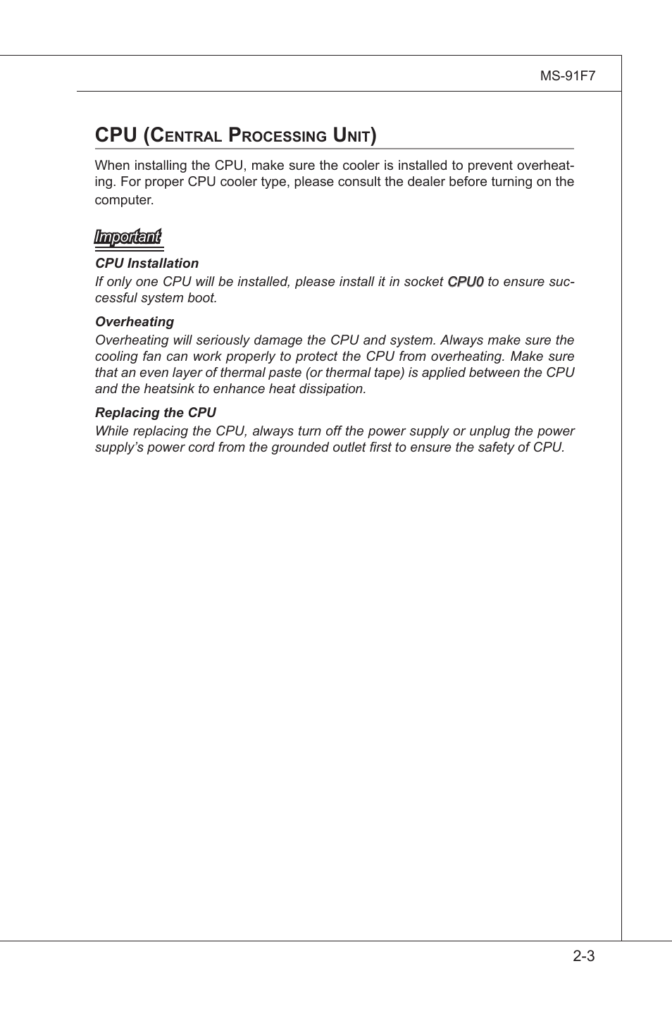 Cpu (central processing unit), Cpu (central processng unt) -3, Cpu (c | MSI MS-91F7 2010 User Manual | Page 15 / 45