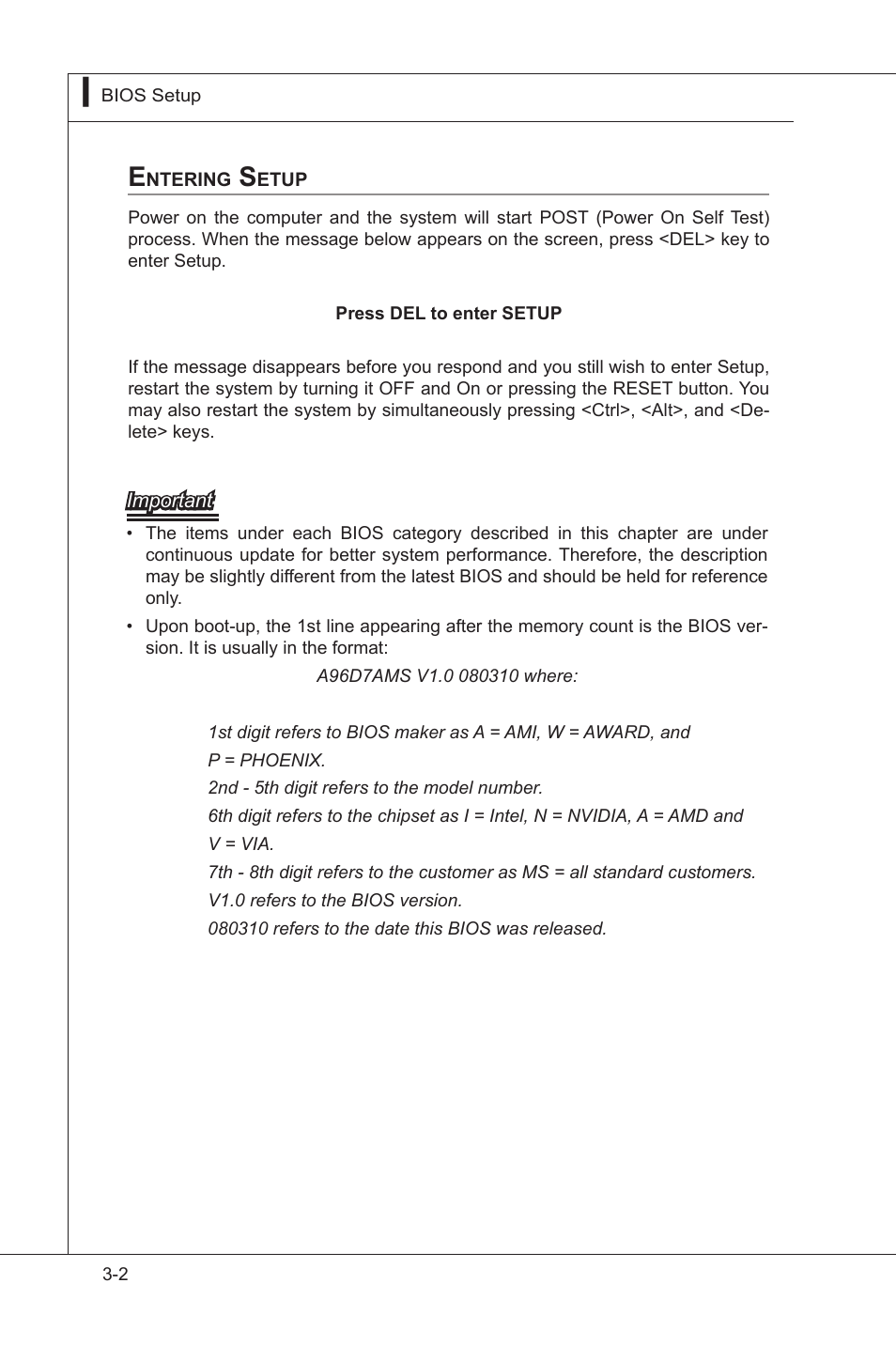 Entering setup | MSI MS-96D7 User Manual | Page 34 / 52